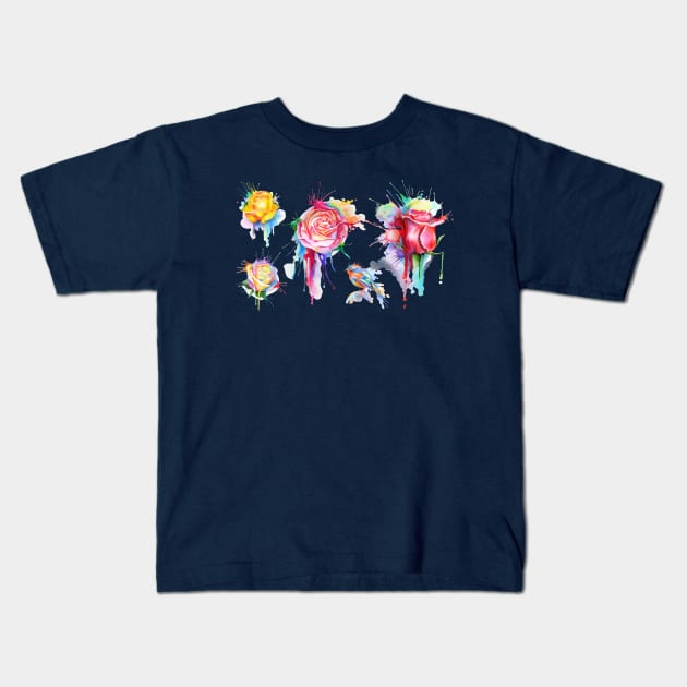 Roses watercolor hand drawn Kids T-Shirt by Mako Design 